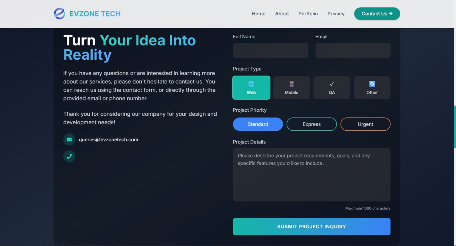 EvZone QA Services Website secondary screenshot
